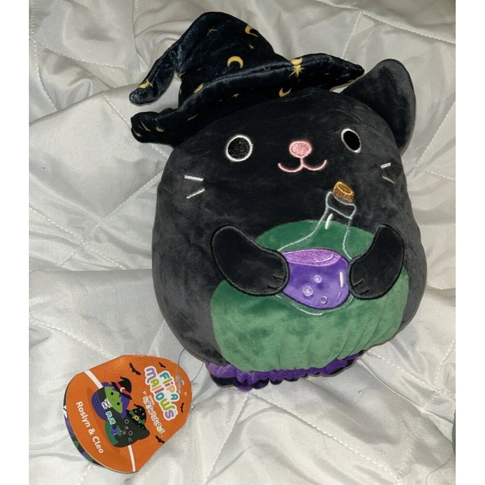 Squishmallows Flip-A-Mallows 8" Roslyn the Witch & Cleo Black Cat Halloween NWT